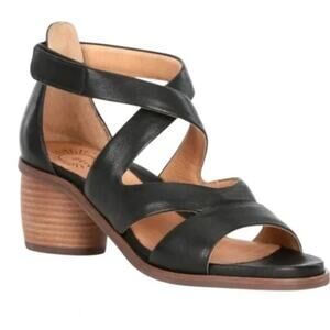 Brioso Verandah Leather Block Heel Comfort Classic Sandals in Black size 9.5